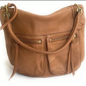 Zipper. Pebbled Leather Shoulder Bag